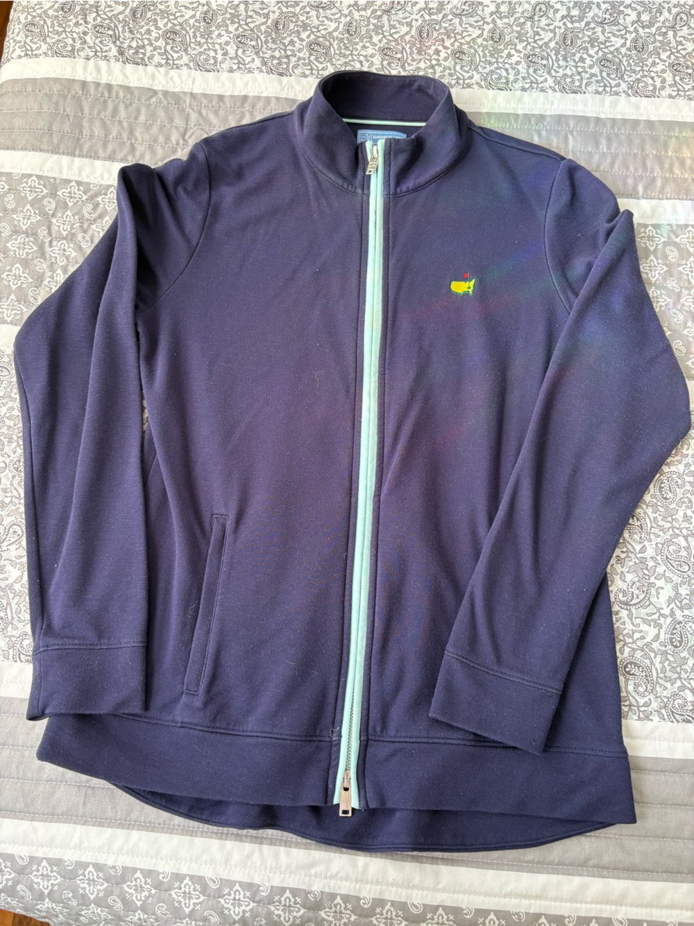Navy Utility Jacket with Mint Zip and Embroidered Logo